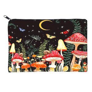 Cosmetic Bag Makeup Mushrooms Moon Butterfly Pouch Travel Storage Wonderland NEW